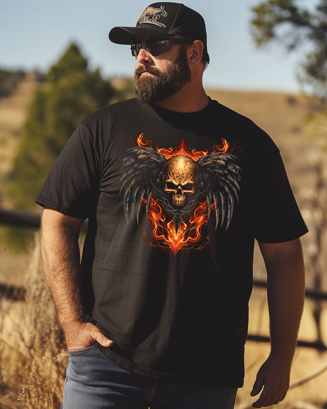 Flame Heavy Metal Skull Men's Plus Size T-shirt