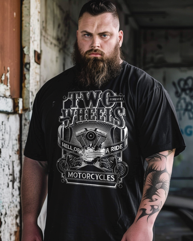 Men's TWO WHEELS Plus Size T-Shirt，Motorcycle T-shirt