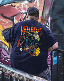 Men's WHEELIE Devil Riding a Bike Plus Size T-shirt