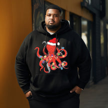 Santa octopus with lights Christmas Men's Plus Size Hoodie