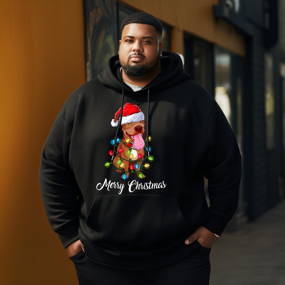 Pit bull  with lights Christmas Men's Plus Size Hoodie