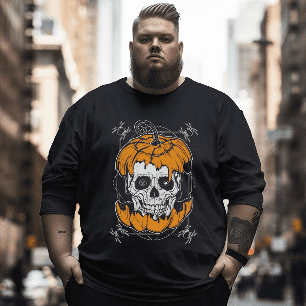 Skull Pumpkin Halloween Plus Size Long Sleeve T-Shirt