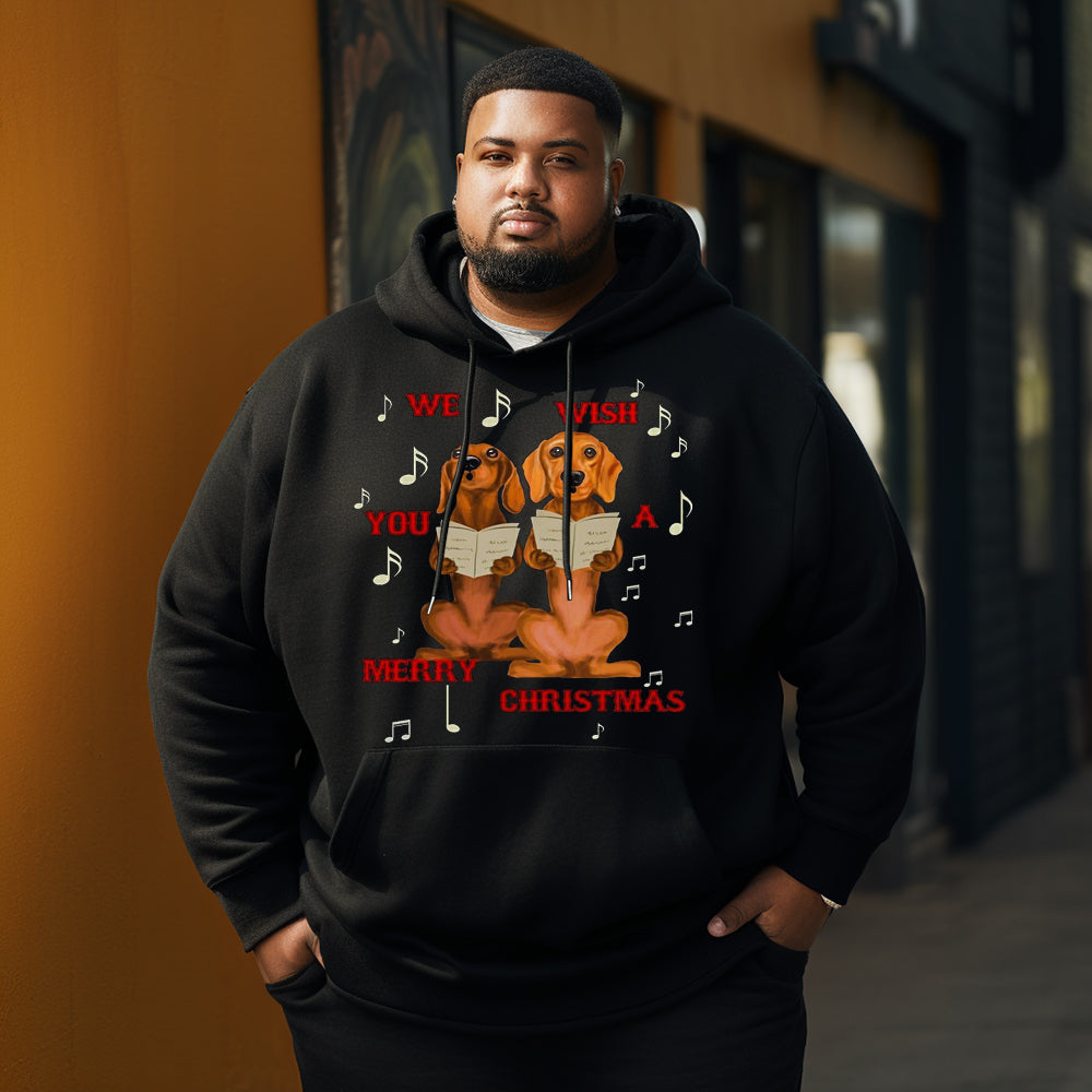 The singing dachshund  Christmas Men's Plus Size Hoodie