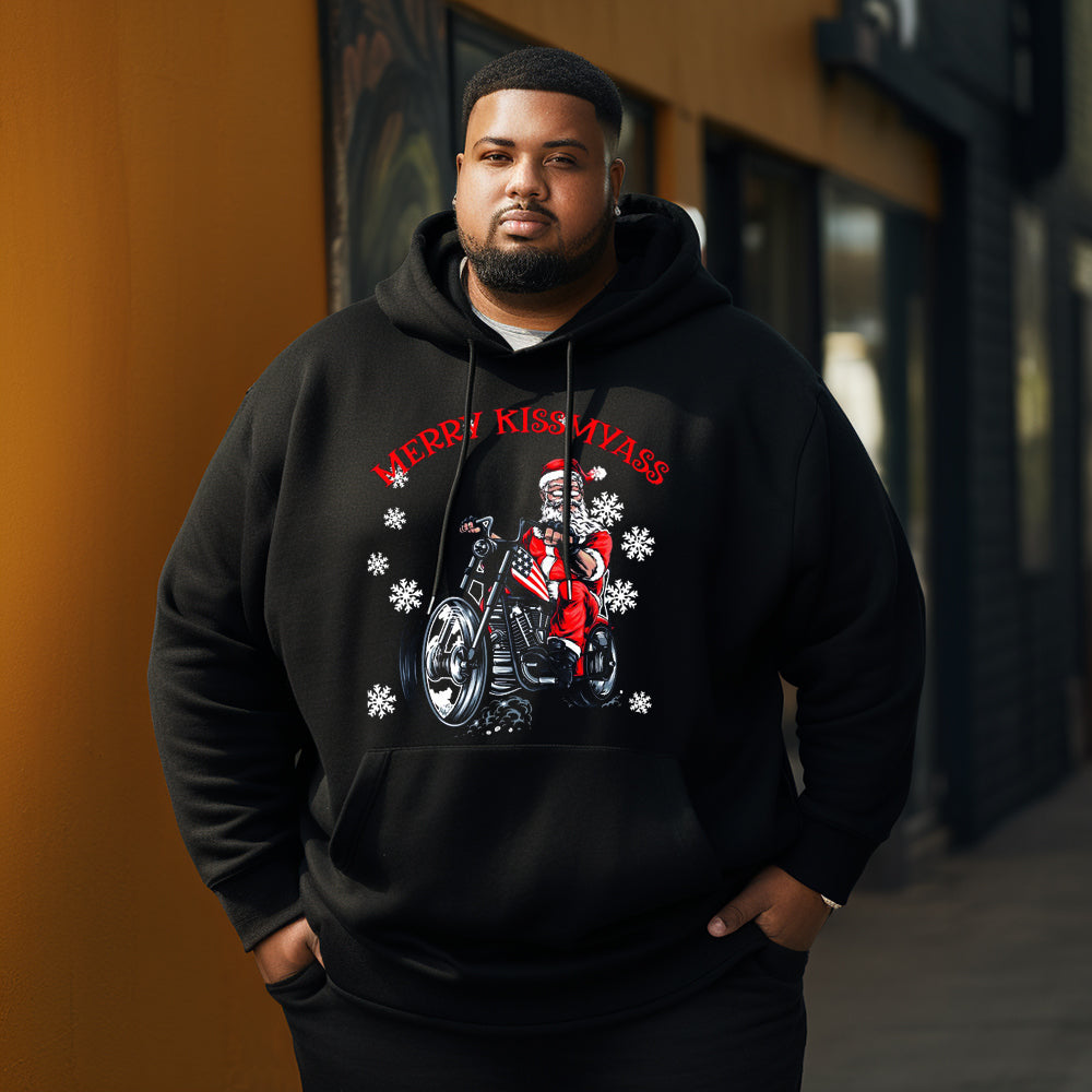 Santa Claus riding a motorcycle Christmas Men's Plus Size Hoodie