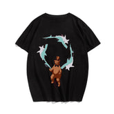 Dolphin Acrobatic Bear Print Oversized T-Shirt