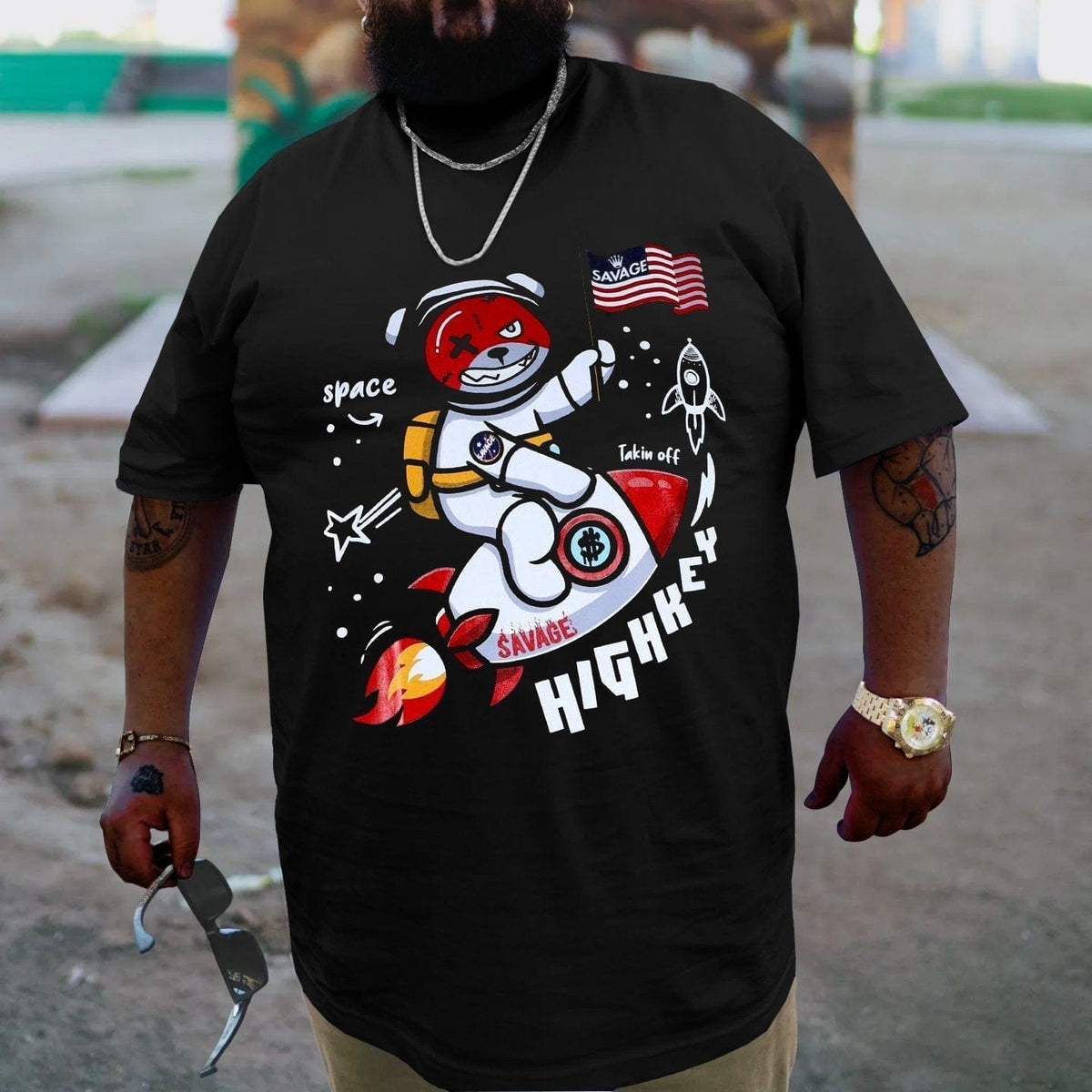 Go To The Space, Creative Men Plus Size Oversize T-shirt for Big & Tall Man