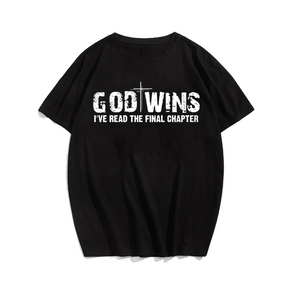 God Wins, Men Plus Size Oversize T-shirt for Big & Tall Man