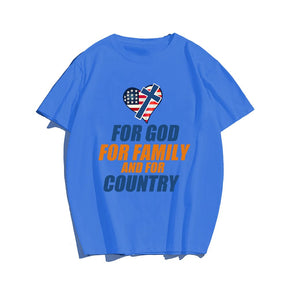 For God For Family And For Country T-shirt for Men, Oversize Plus Size Man Clothing - Big Tall Men Must Have