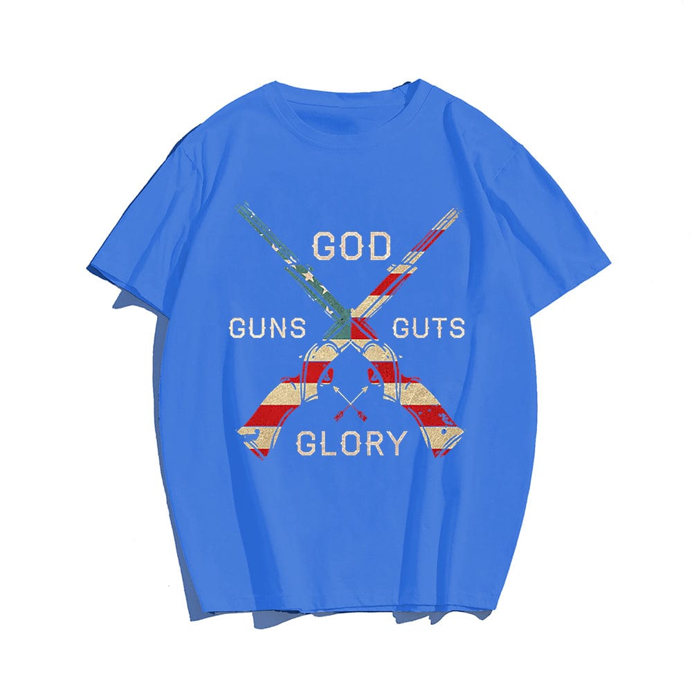 God Guns Guts Glory T-shirt for Men, Oversize Plus Size Man Clothing - Big Tall Men Must Have