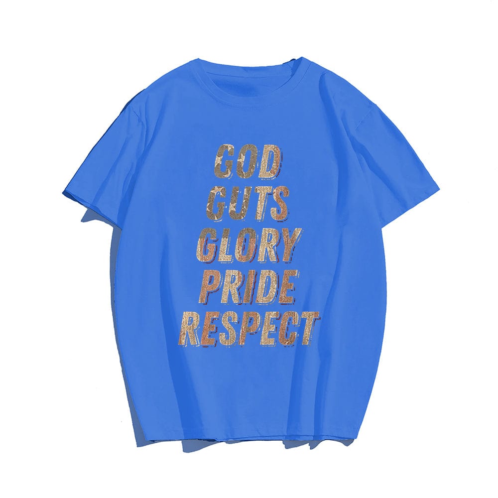 God Guts Glory Pride Respect T-shirt for Men, Oversize Plus Size Man Clothing - Big Tall Men Must Have