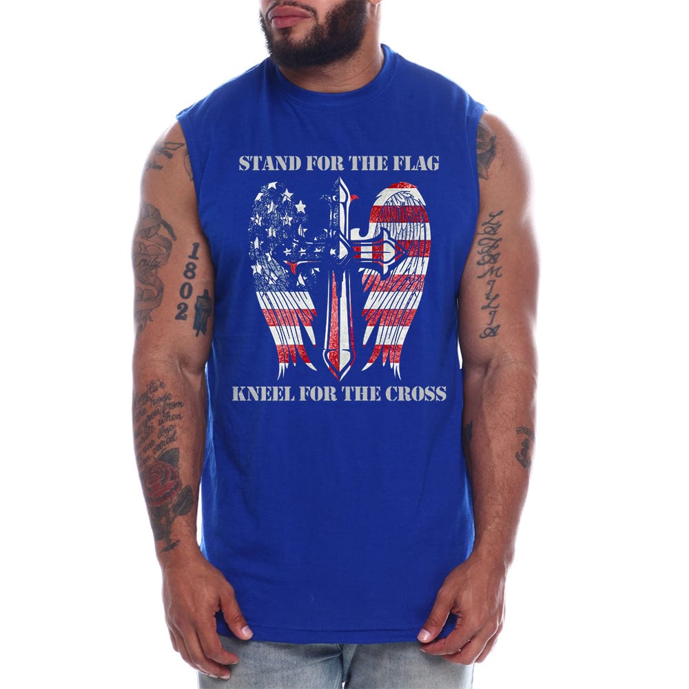 Stand For The Flag Kneel For The Cross Angel Wings Men's Sleeveless Tee