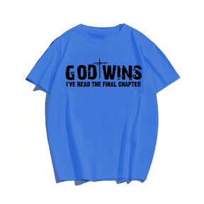 God Wins, Men Plus Size Oversize T-shirt for Big & Tall Man