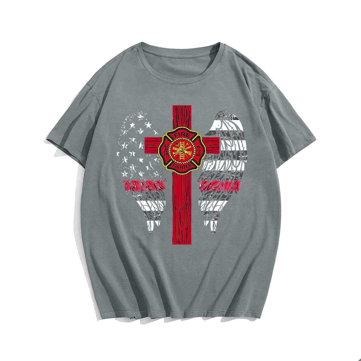 Firefighter Cross With Angel Wings Men's T-Shirts