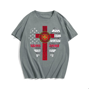 Firefighter Cross With Angel Wings Men's T-Shirts