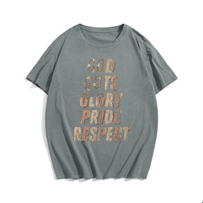 God Guts Glory Pride Respect T-shirt for Men, Oversize Plus Size Man Clothing - Big Tall Men Must Have