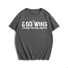 God Wins, Men Plus Size Oversize T-shirt for Big & Tall Man