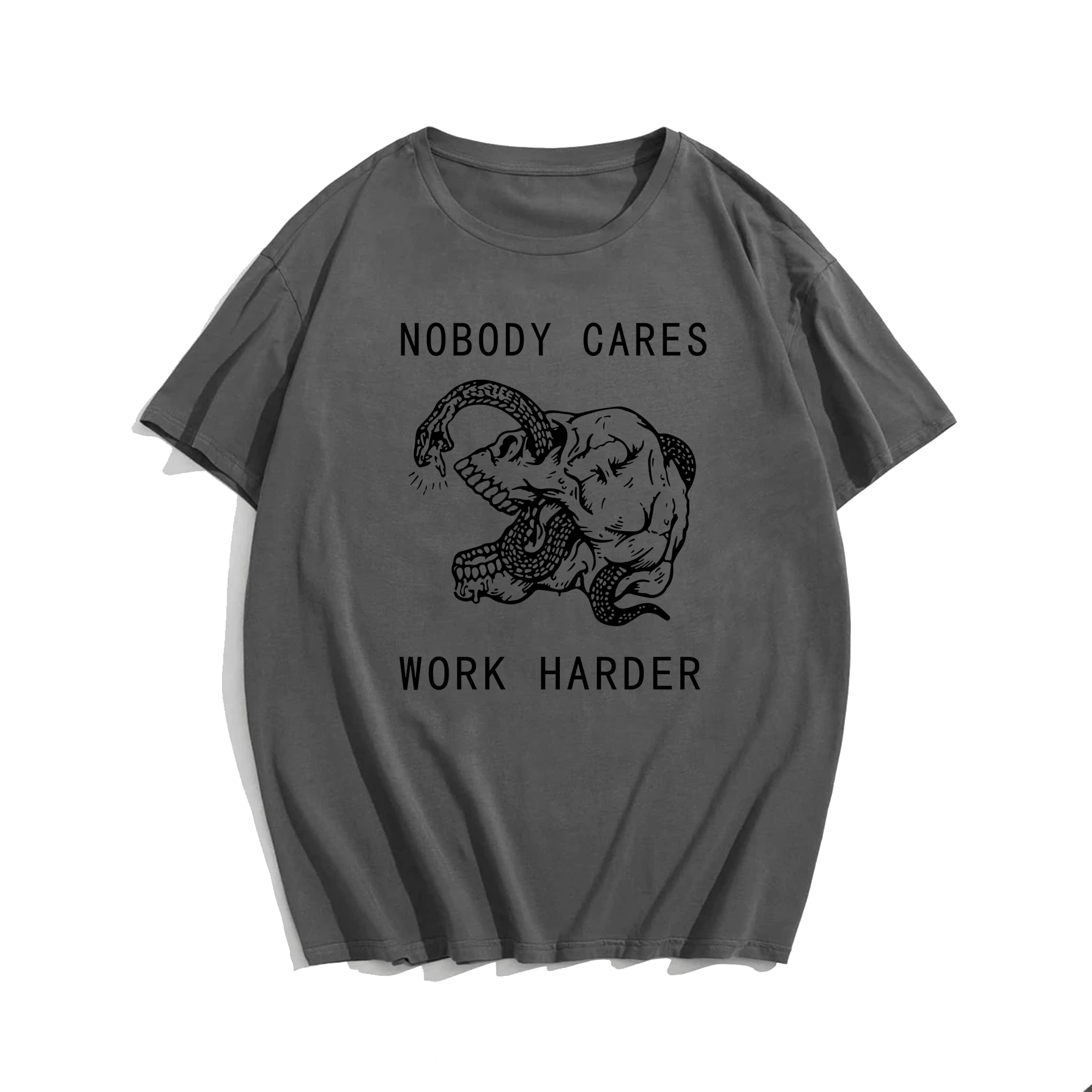 Nobody Cares Work Harder, Creative Men Plus Size Oversize T-shirt for Big & Tall Man