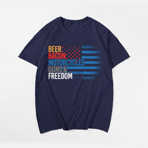 Beer, Bacon, Motorycles, Guns & Freedom T-shirt for Men, Oversize Plus Size Man Clothing - Big Tall Men Must Have