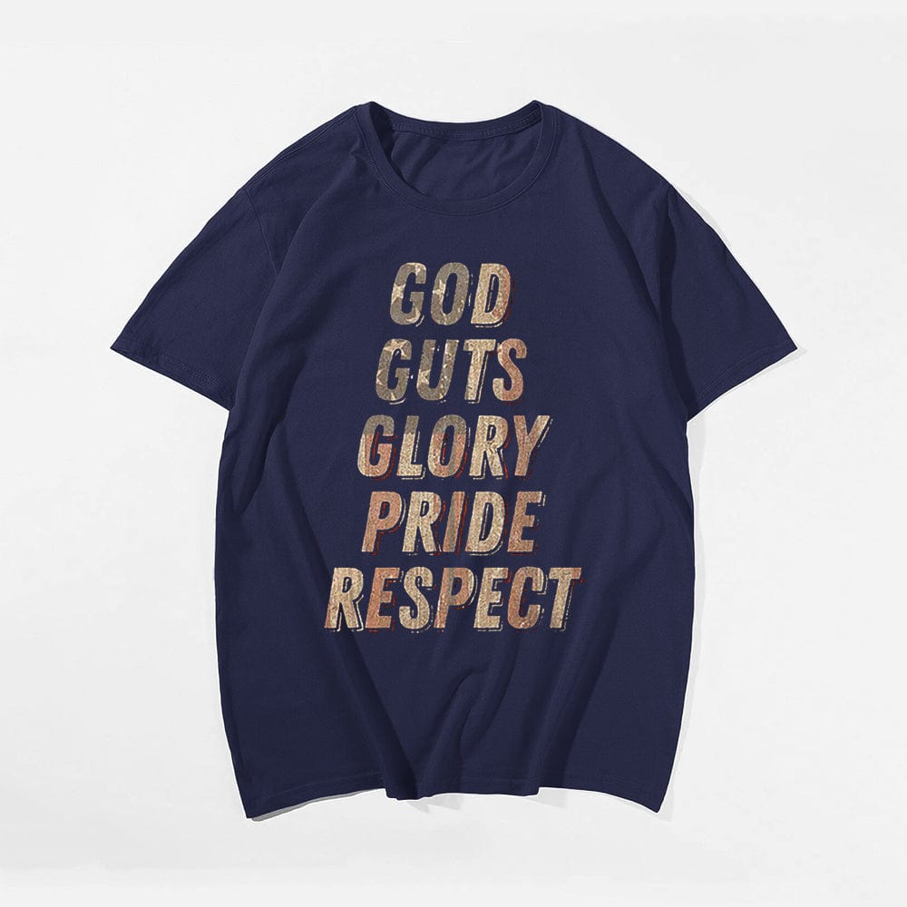 God Guts Glory Pride Respect T-shirt for Men, Oversize Plus Size Man Clothing - Big Tall Men Must Have