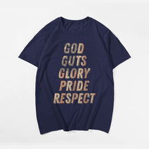 God Guts Glory Pride Respect T-shirt for Men, Oversize Plus Size Man Clothing - Big Tall Men Must Have