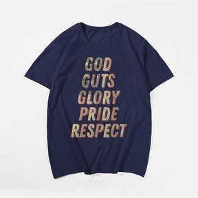 God Guts Glory Pride Respect T-shirt for Men, Oversize Plus Size Man Clothing - Big Tall Men Must Have