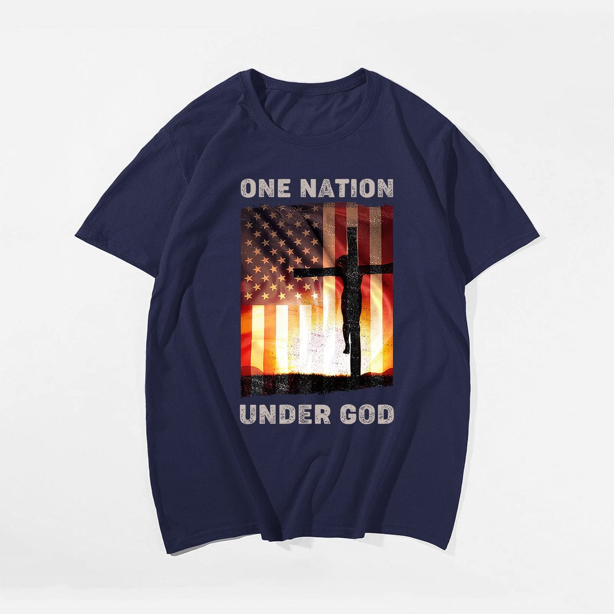 One Nation Under God USA flag Crucifix Men's T-Shirts