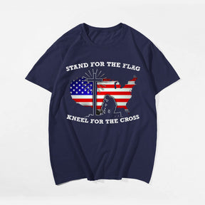 Stand For The Flag Kneel For The Cross Sihouette Men's T-Shirts