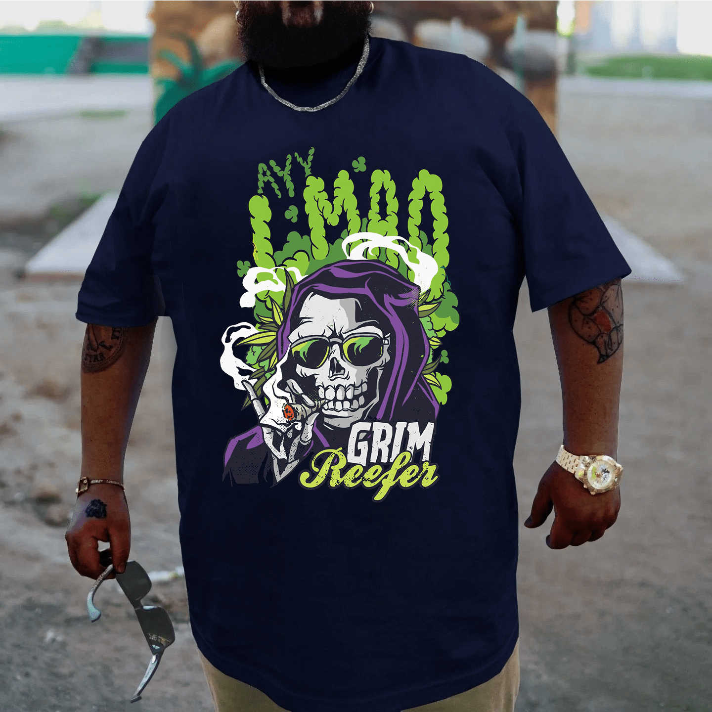 Grim Reefer, Creative Men Plus Size Oversize T-shirt for Big & Tall Man