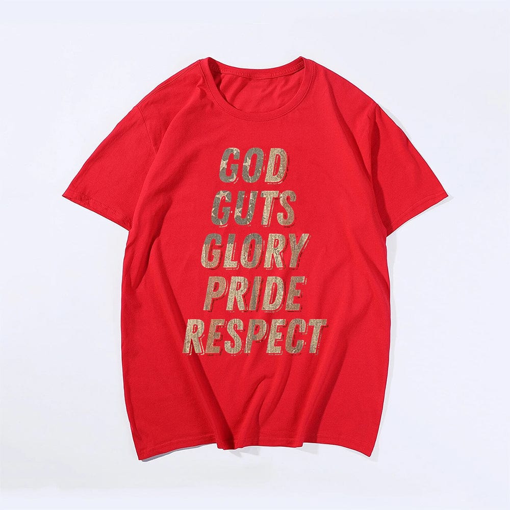 God Guts Glory Pride Respect T-shirt for Men, Oversize Plus Size Man Clothing - Big Tall Men Must Have