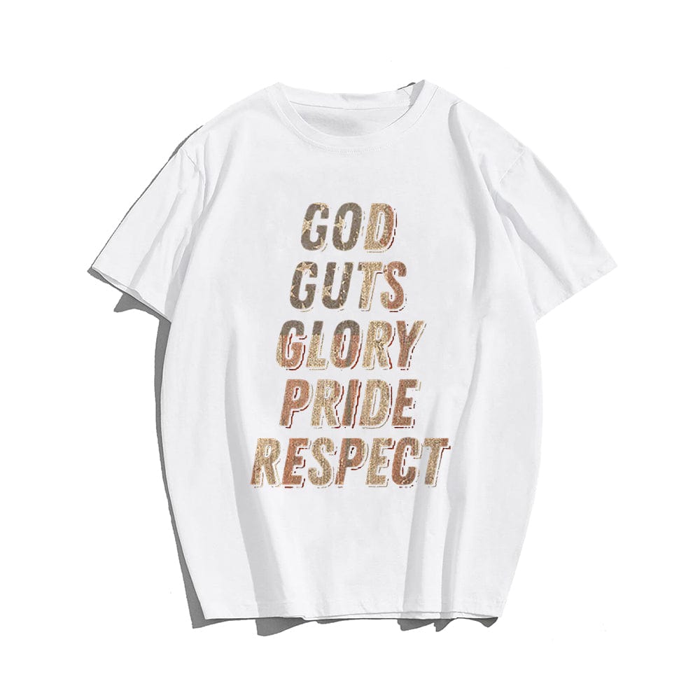 God Guts Glory Pride Respect T-shirt for Men, Oversize Plus Size Man Clothing - Big Tall Men Must Have