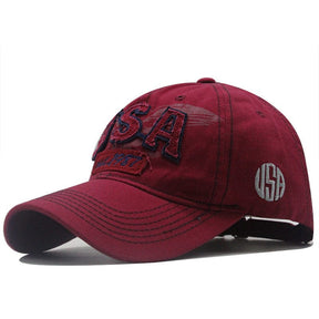 Distressed Embroidered Alphabet USA Baseball Cap