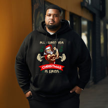 Santa Claus who loves weightlifting  Christmas Men's Plus Size Hoodie