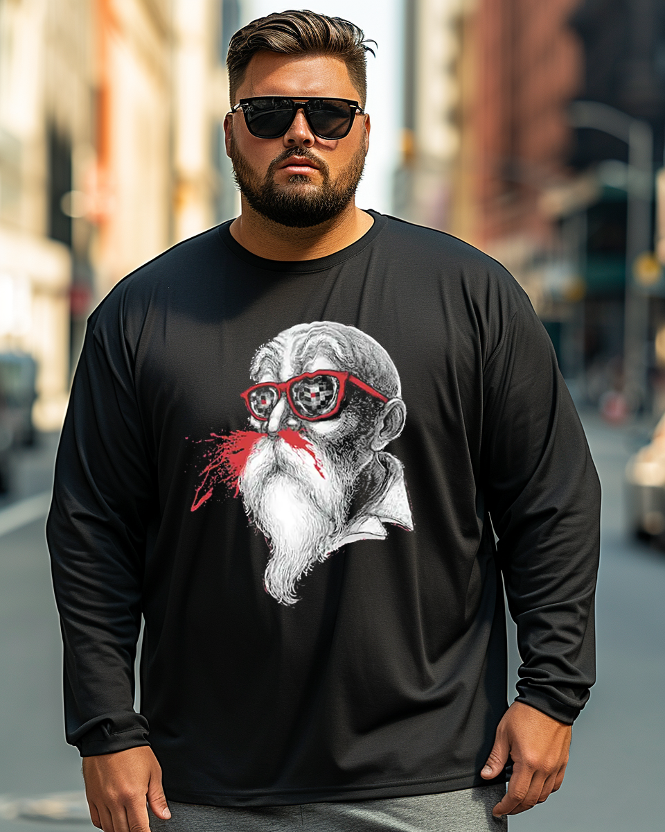 Men's Casual Cartoon Old Plus Size Long Sleeve T-Shirt