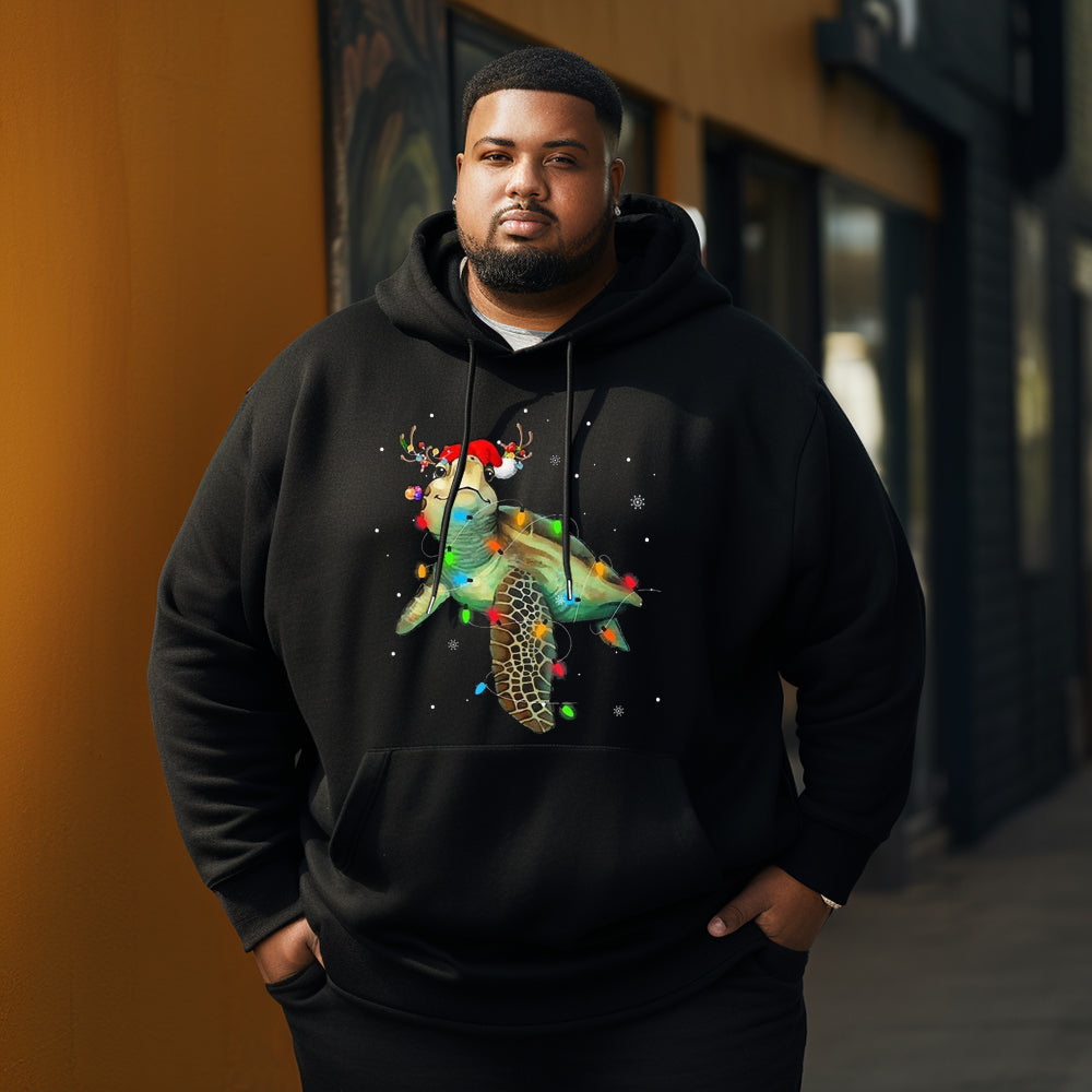 Cute sea turtle  with lights Christmas Men's Plus Size Hoodie