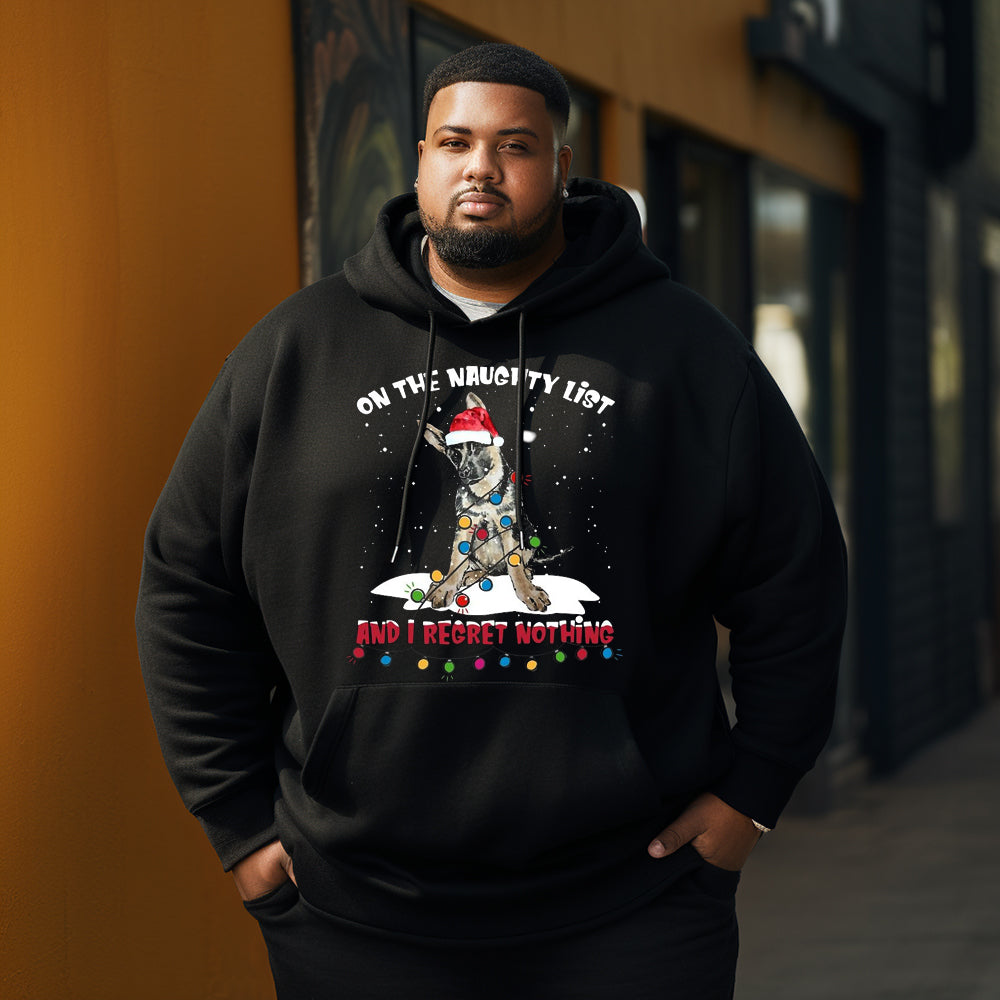 Cute dog light Christmas Men's Plus Size Hoodie