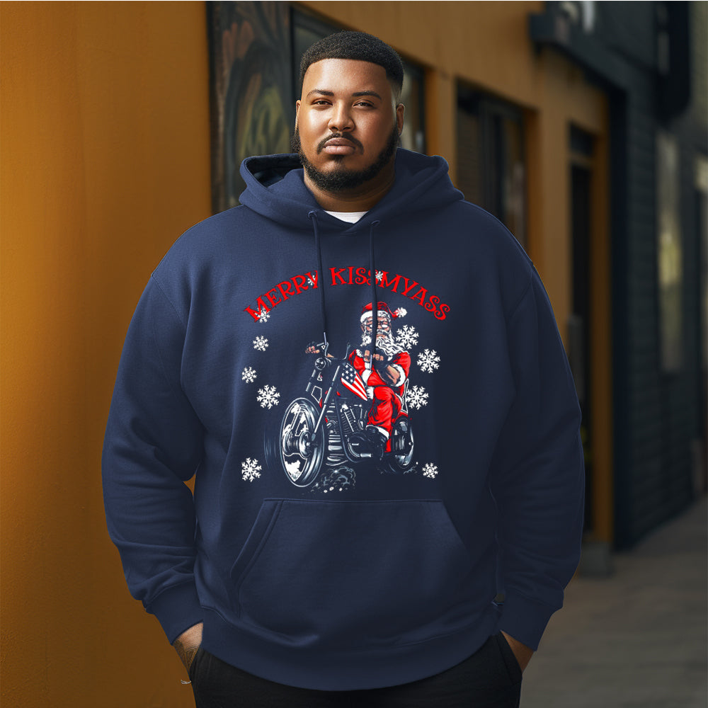 Santa Claus riding a motorcycle Christmas Men's Plus Size Hoodie