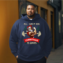 Santa Claus who loves weightlifting  Christmas Men's Plus Size Hoodie