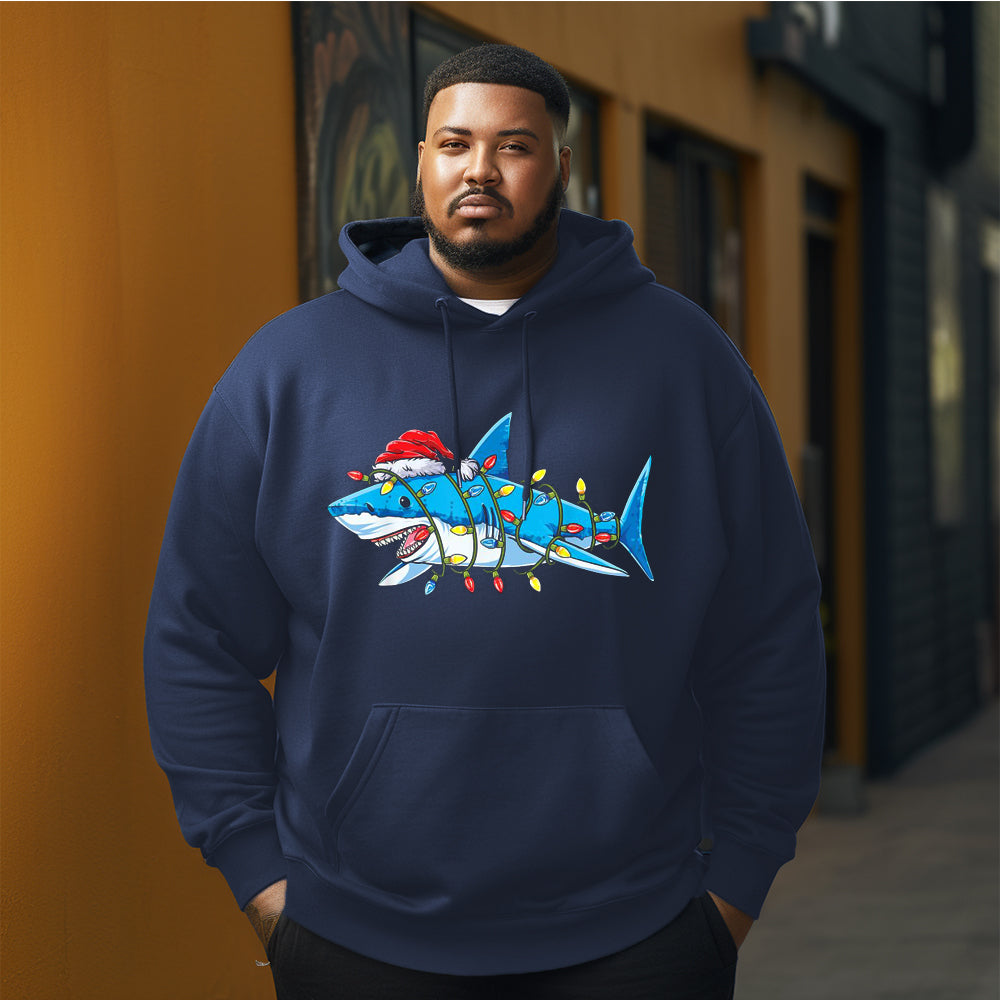 Santa shark with lights Christmas Men's Plus Size Hoodie