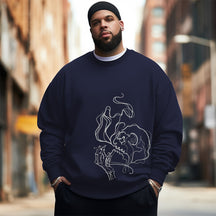 Simple drawing of skull smoking Men's Plus Size Sweatshirt