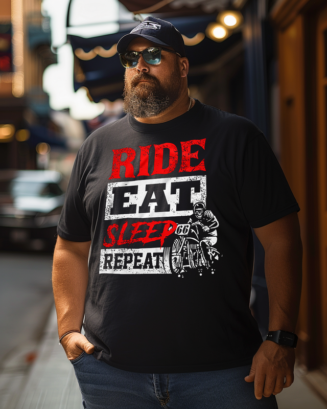 Men's RIDE EAT SLEEP REPEAT Plus Size T-Shirt