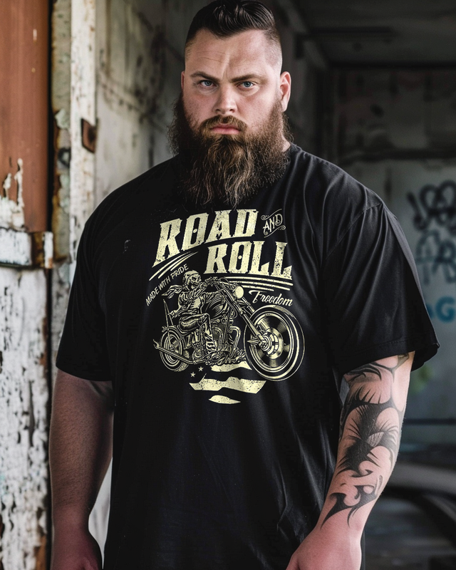 Men's Road And Roll Rreedom Plus Size T-Shirt,Custom Bike T-Shirt