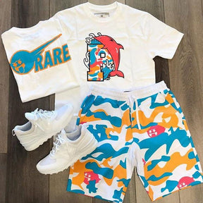 Cartoon Fish Print Short Sleeve White Big Size Sets