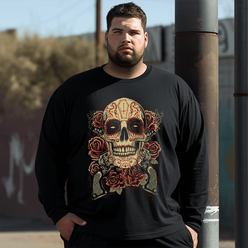 Caveira Mexicana Tattoo Plus Size Long Sleeve T-Shirt